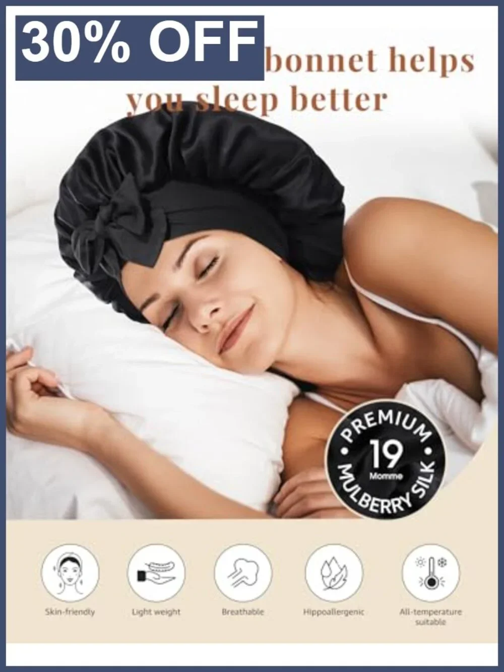 Mulberry Silk Sleep Bonnet for Women Adjustable Hair Cap
